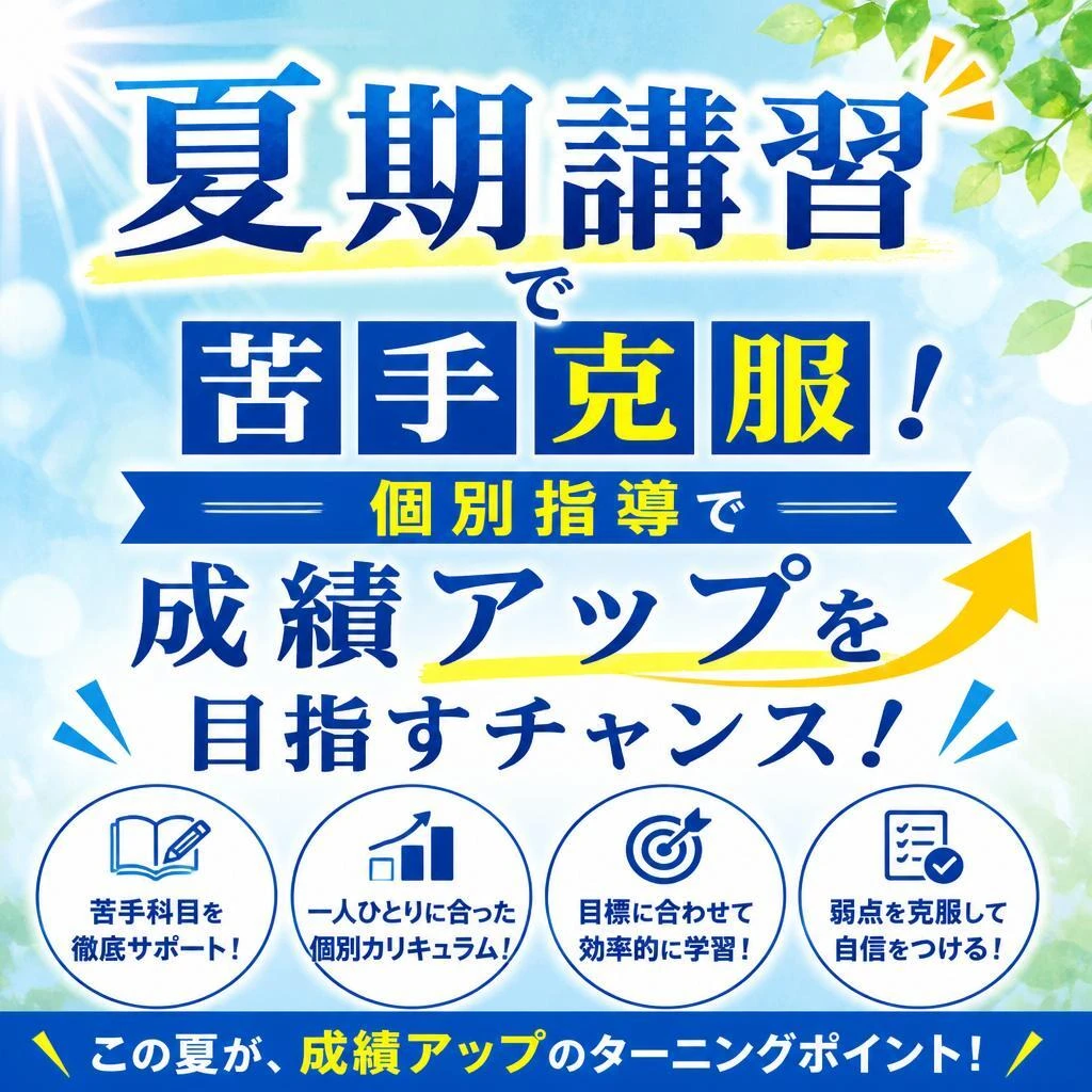 夏期講習で苦手克服！個別指導で成績アップを目指すチャンス！